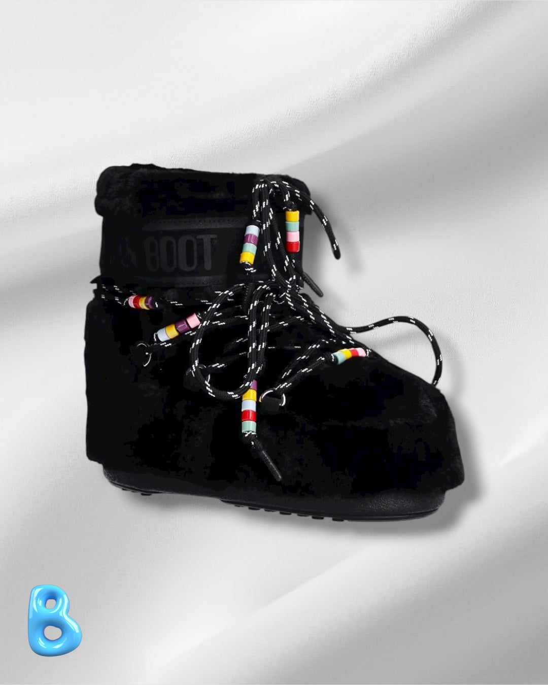 Moon Boot Icon Low Faux Fur Beads Black