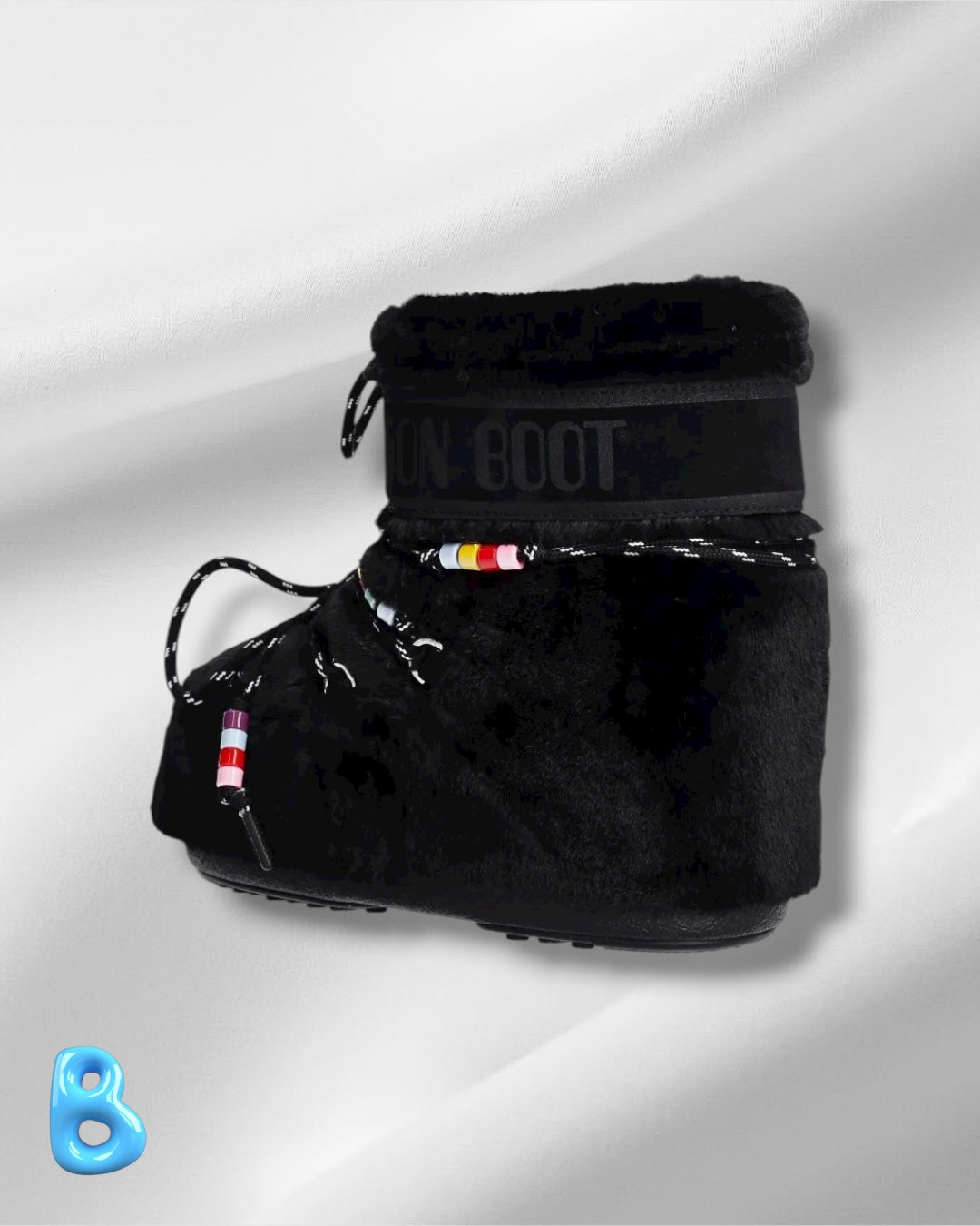 Moon Boot Icon Low Faux Fur Beads Black