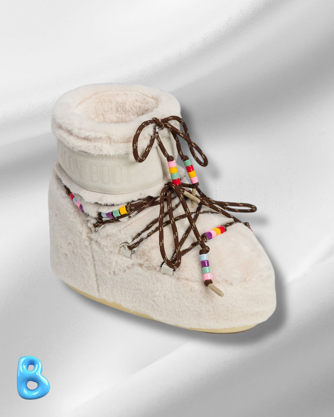 Moon Boot Icon Low Faux Fur Beads White